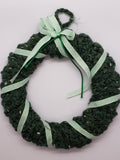 Green tweed wreath with mint green ribbon - 9"diameter