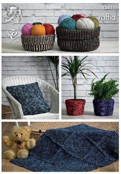 4341 King Cole Raffia Baskets, Front Cushion Cover, Plant Pot Covers Kit