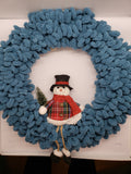 Blue Loop Wreath with snowman decoration - 15" diameter