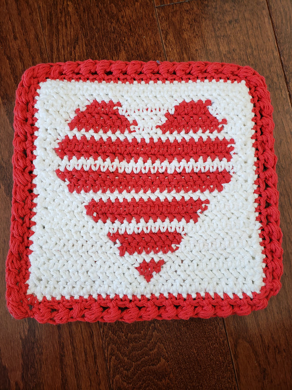 Valentine's Day Crochet Striped Heart Hot Pad