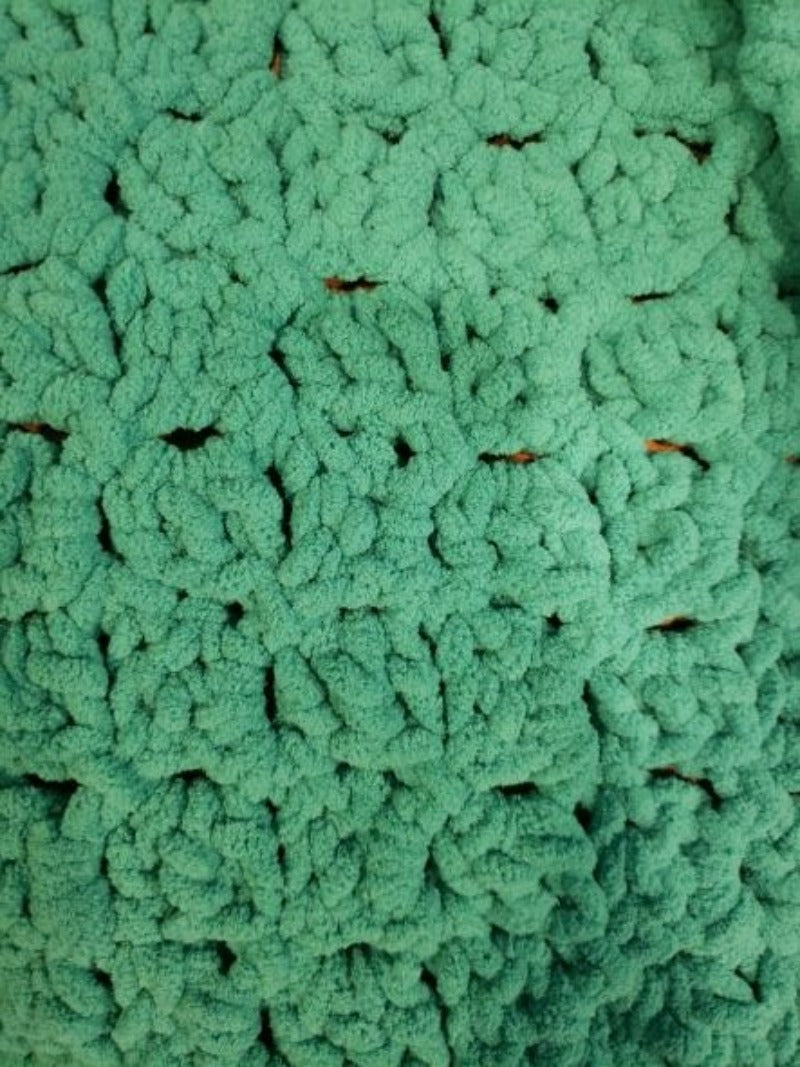 Hand crochet knit blanket white with green ruffle newest approx. 39”x43” Grannie baby