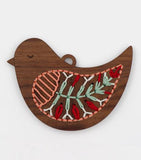 Wooden bird with holes  embroidery thread