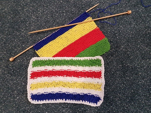 cotton dishcloth white yellow blue red green wood straight knitting needles