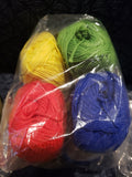 cotton yarn yellow green red blue in clear plastic bag
